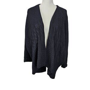 Sam Edelman Chunky Wool Blend Open Front Black Cardigan Sweater